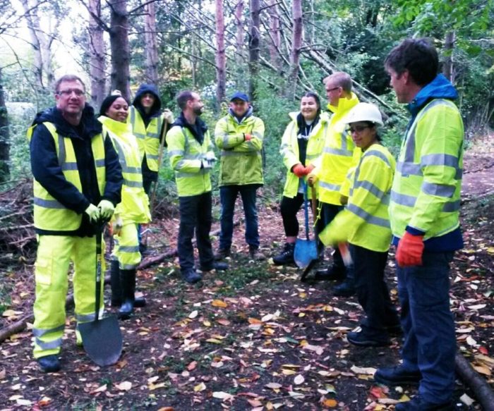 Highway England volunteers at Trafford Ecology Park